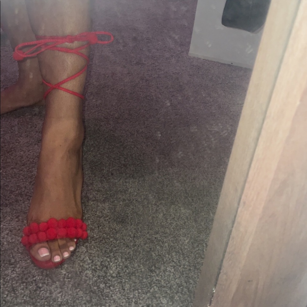 NEVER WORN RED POM POM HEELS